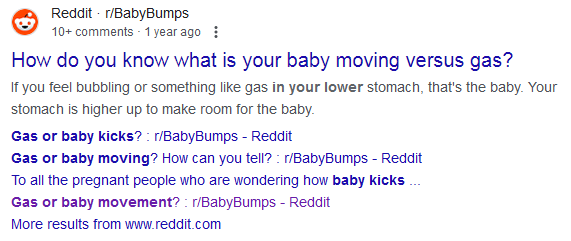 Reddit discussions about the difference between gas or baby moving